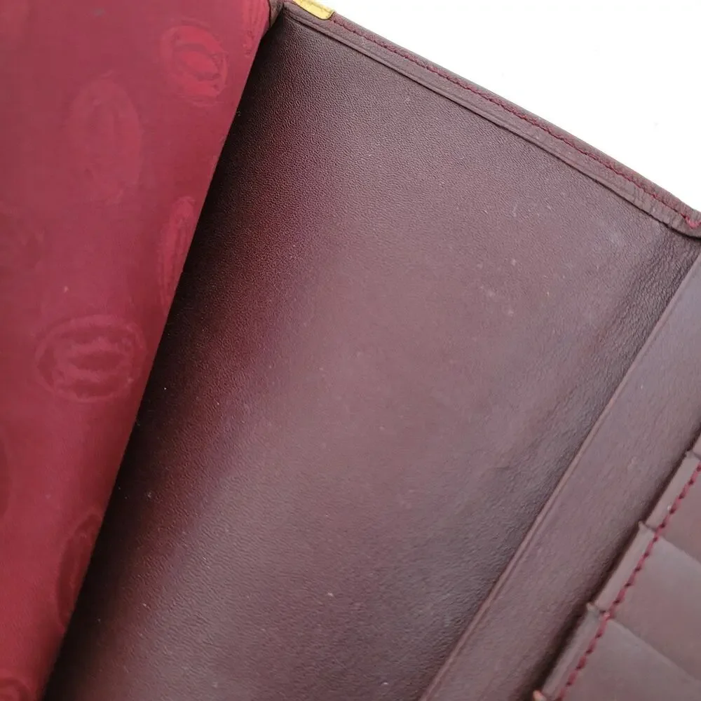 Cartier Vintage Bifold Leather Bordeaux Red Wallet Large Credit Card Checkbook